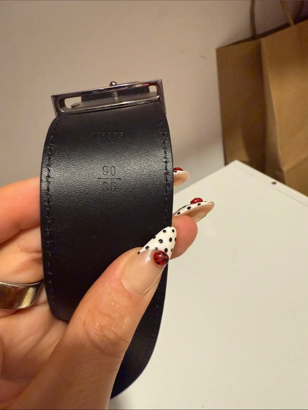 Louis Vuitton Black Textured Leather Men's Belt with Silver LV Buckle - Picture 3 of 9